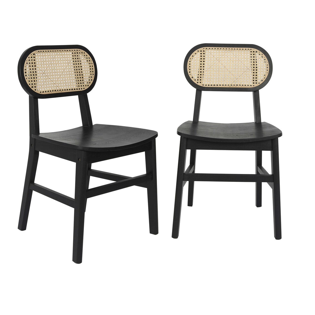 Merrick Lane Analise Set of 2 Cane Rattan Dining Chairs with Solid Wood Frames